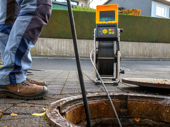 A Drain Cleaning Company Checks A Blocked Drain With A Camera Be